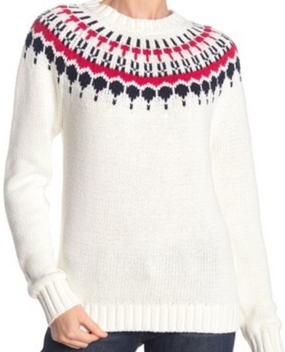 J.Crew Fair Isle White Sweater 100% Cotton Crew Neck Pullover White XS